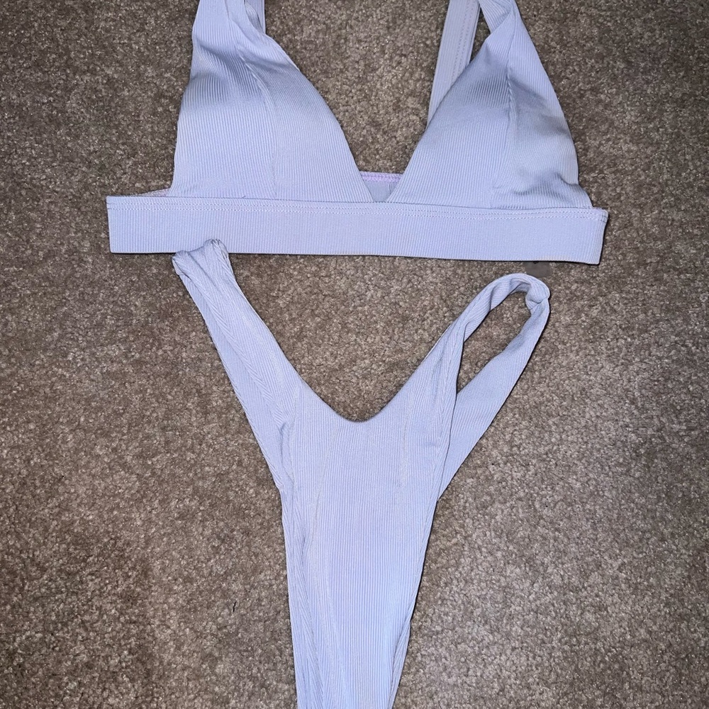Purple high hip thong bathing suit